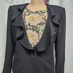 Peter Nygard Elegant Black Ruffle Blazer